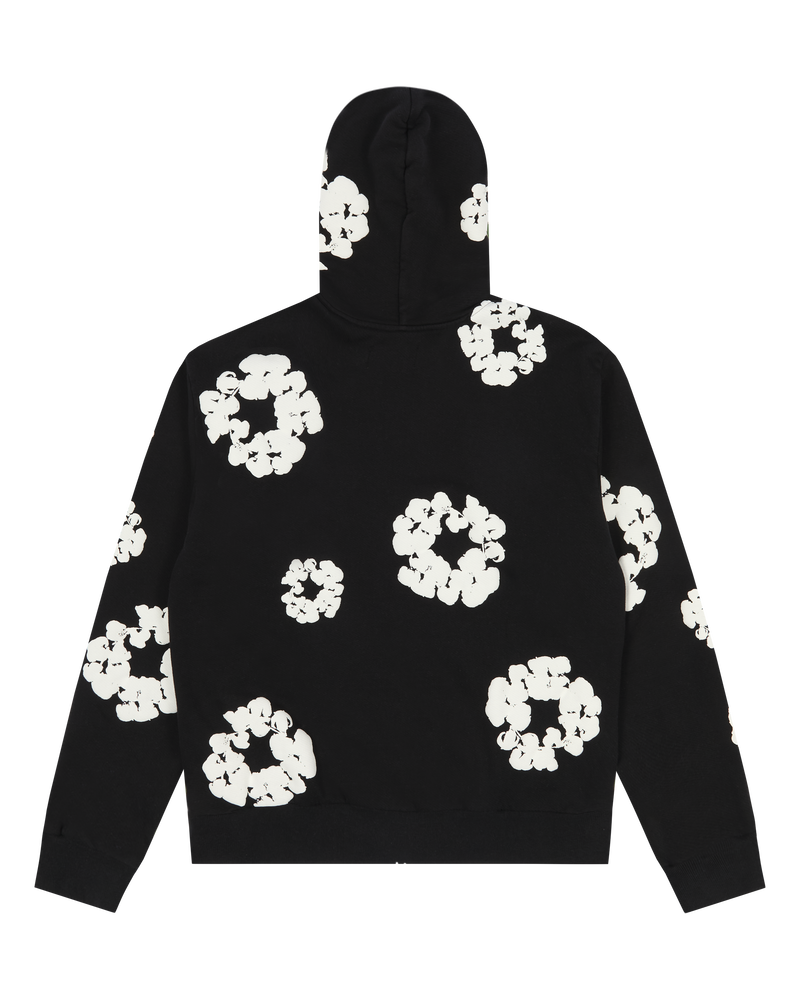 Cotton Wreath Zip Hoodie Black