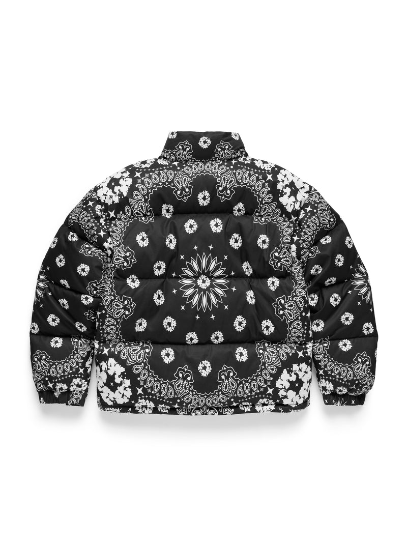 Cotton Wreath Paisley Puffer Jacket Black