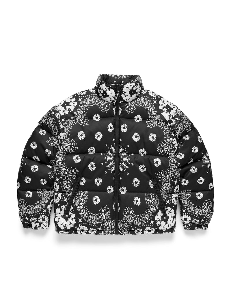Cotton Wreath Paisley Puffer Jacket Black