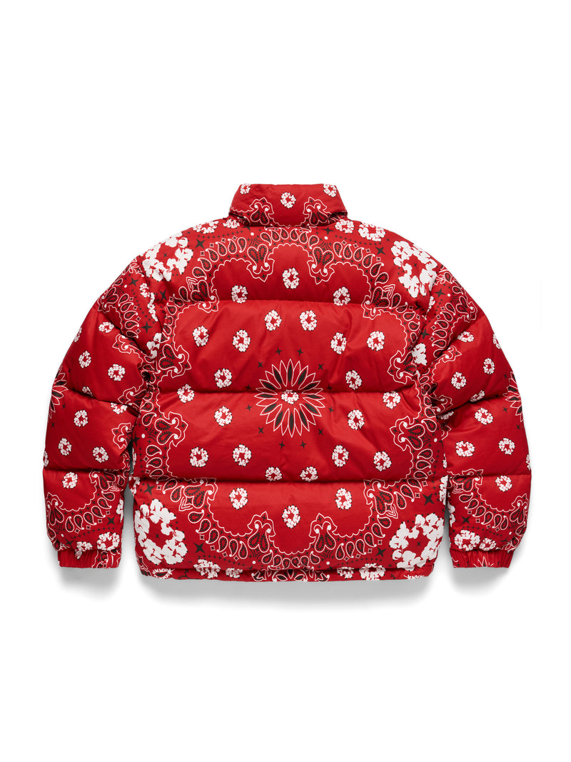 Cotton Wreath Paisley Puffer Jacket Red