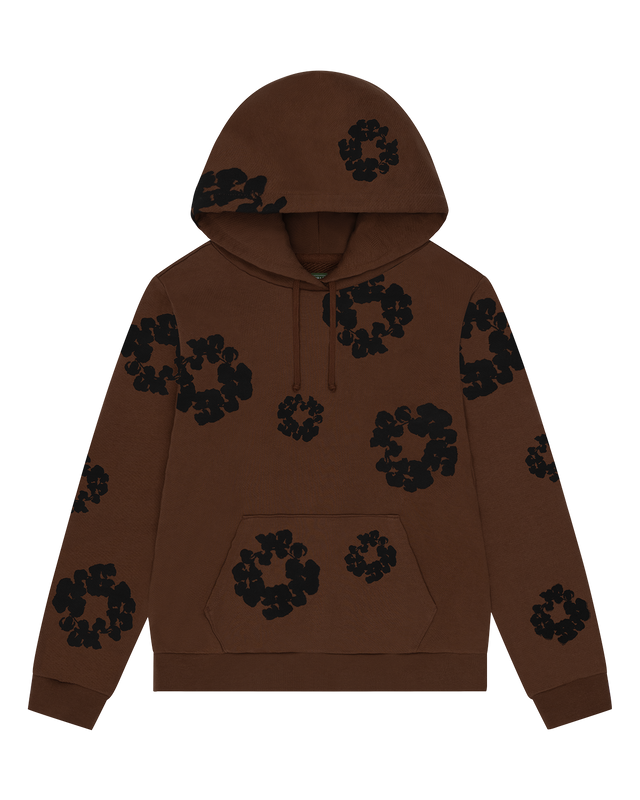 Black Cotton Wreath Hoodie Brown