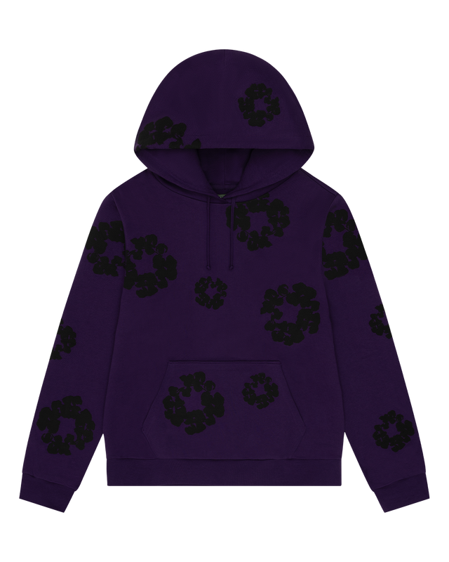Black Cotton Wreath Hoodie Purple