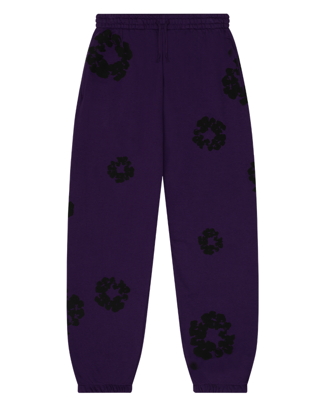 Black Cotton Wreath Sweatpants Purple