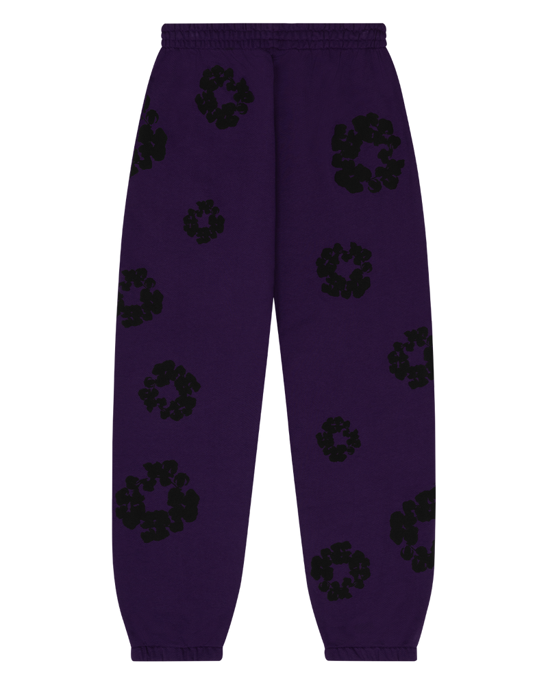 Black Cotton Wreath Sweatpants Purple