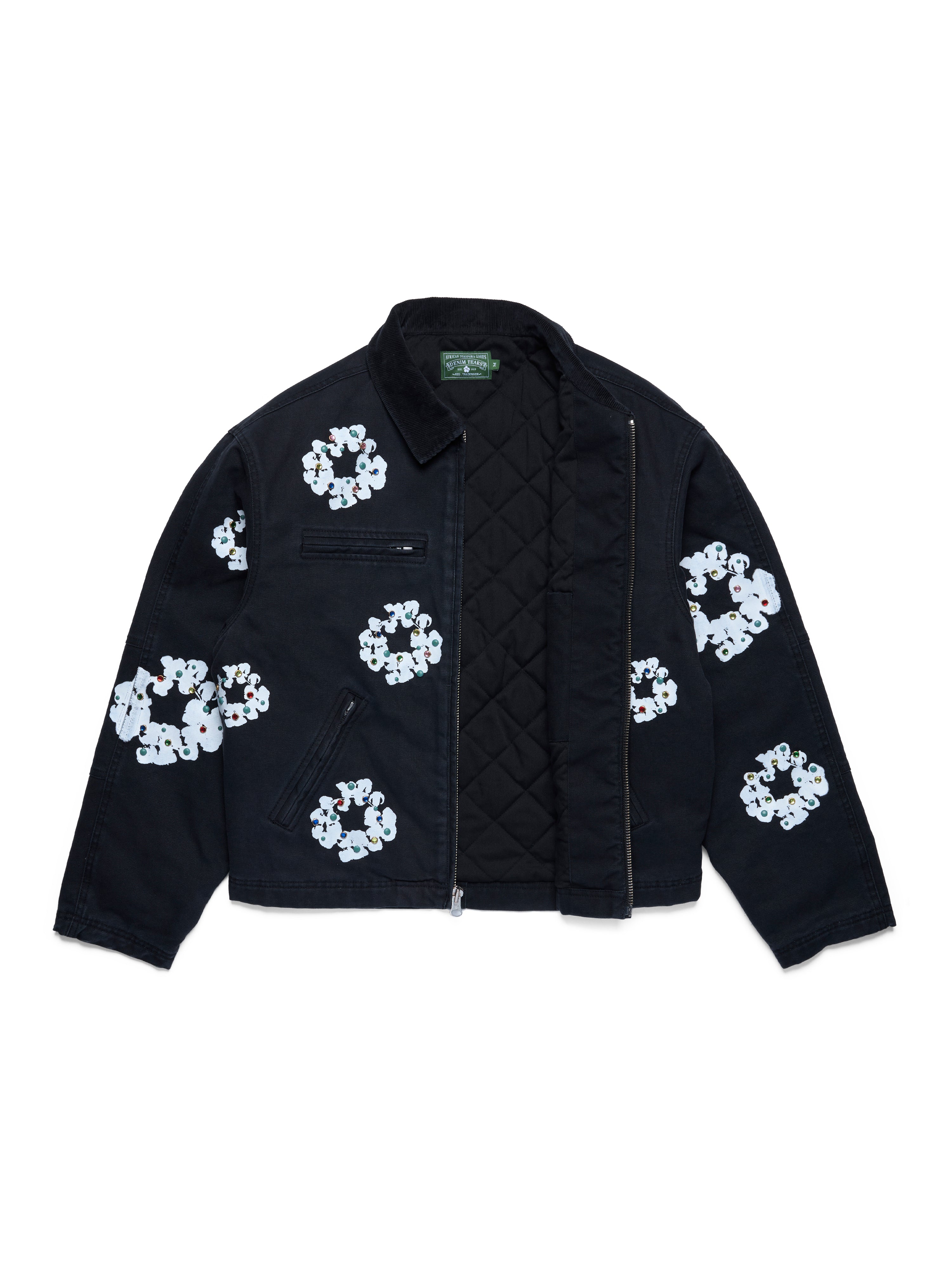 希少 Carrie Allen （M）蓮の花 総刺繍 コットンジャケット 黒 muuc 特別な刺繍】おすましシーンにもお勧め、華やかで繊細な刺繍が目