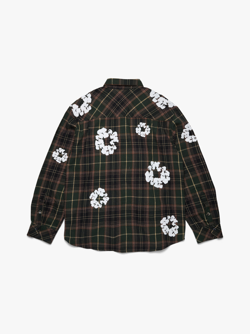 Cotton Wreath Flannel Shirt Green Plaid
