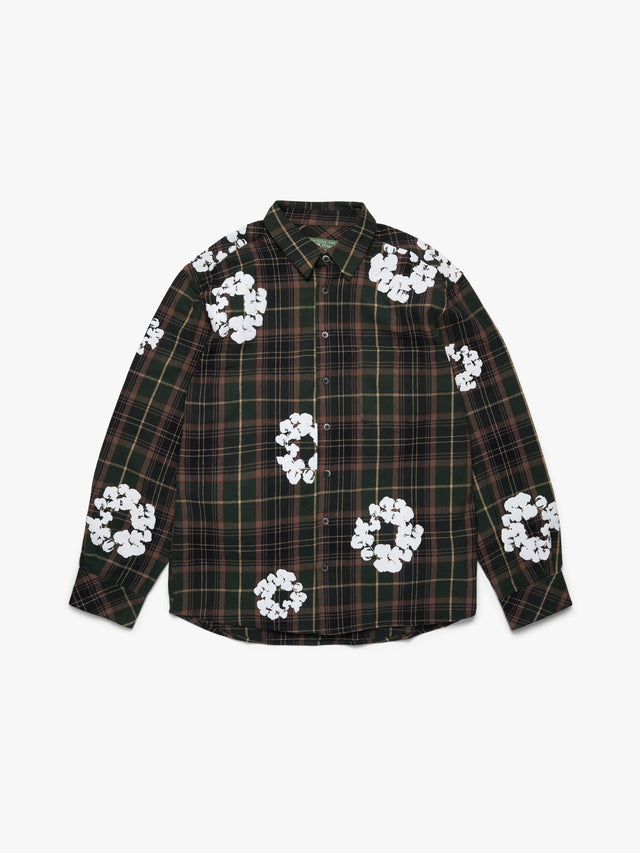 Cotton Wreath Flannel Shirt Green Plaid