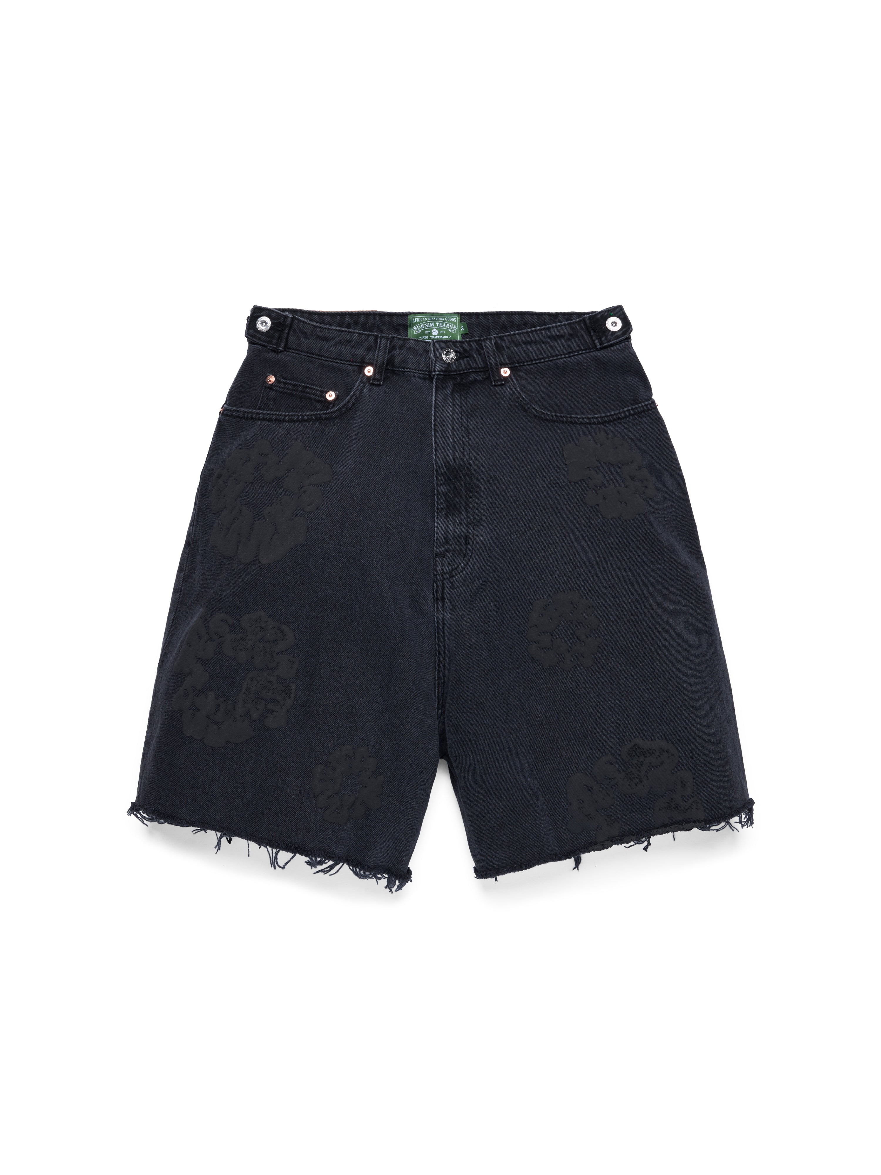 Black Mono Cotton Wreath Denim Shorts – DENIM TEARS