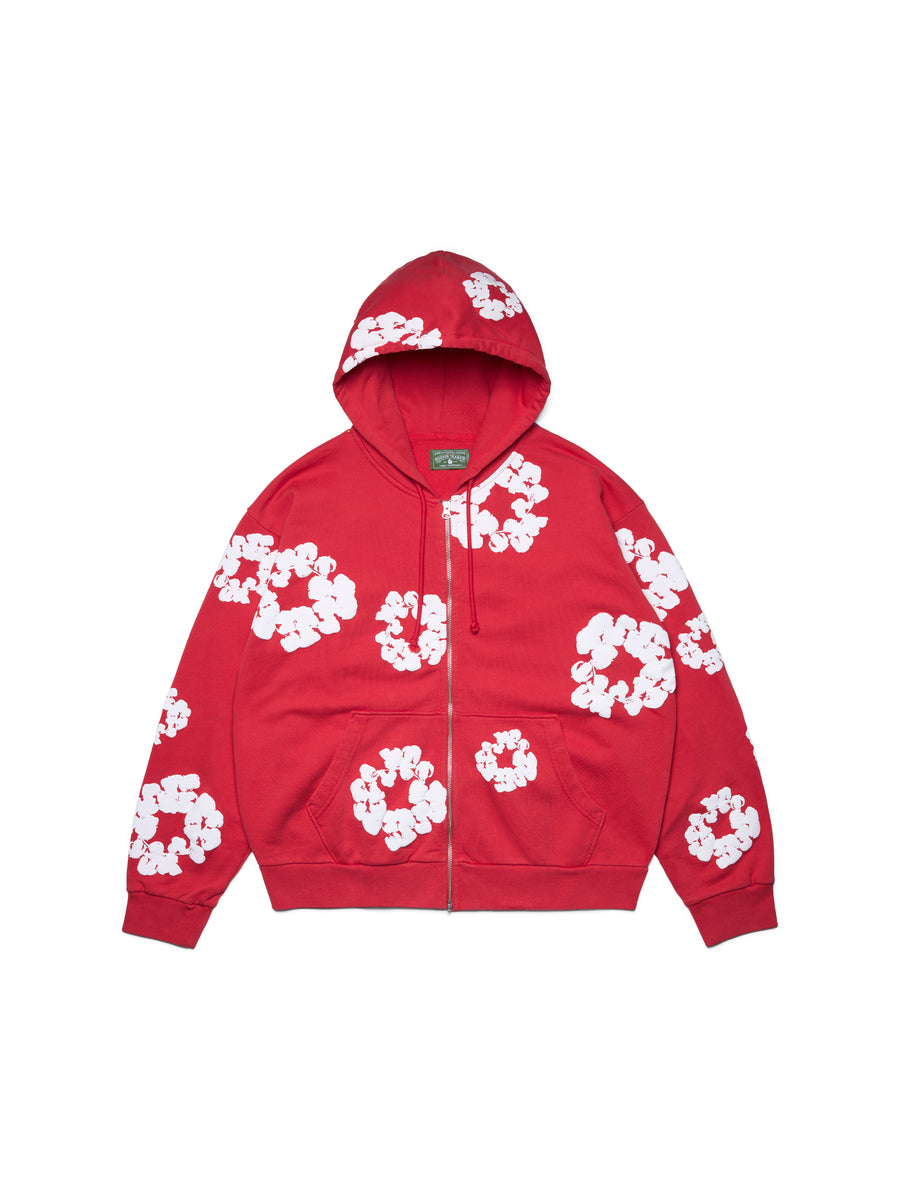 Cotton Wreath Zip Hoodie Red – DENIM TEARS
