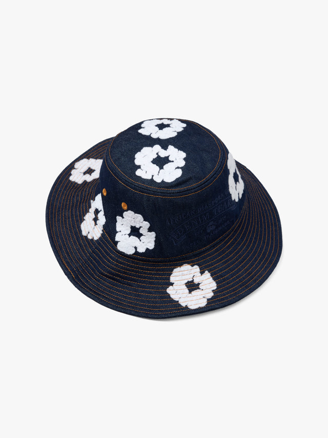 Denim Cotton Wreath Bucket Hat Washed Indigo