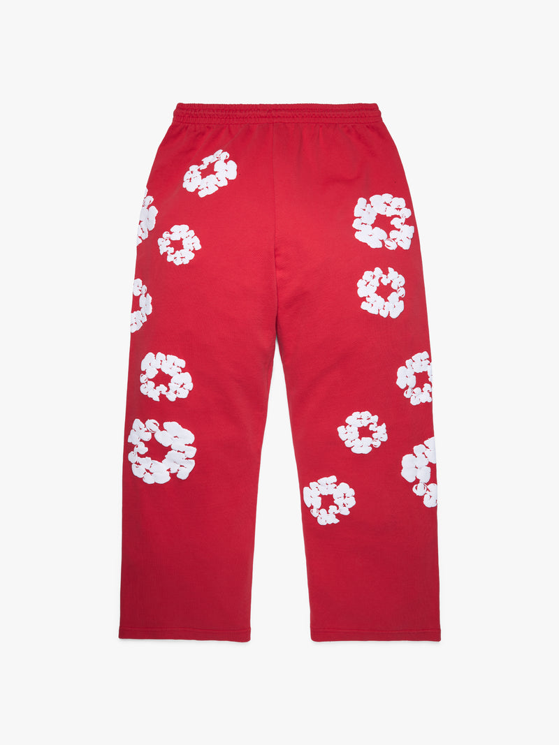 Cotton Wreath Baggy Sweatpants Red