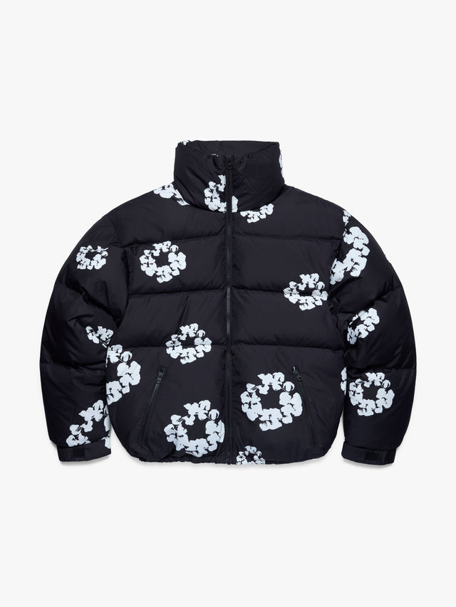 Cotton Wreath Puffer Jacket Black