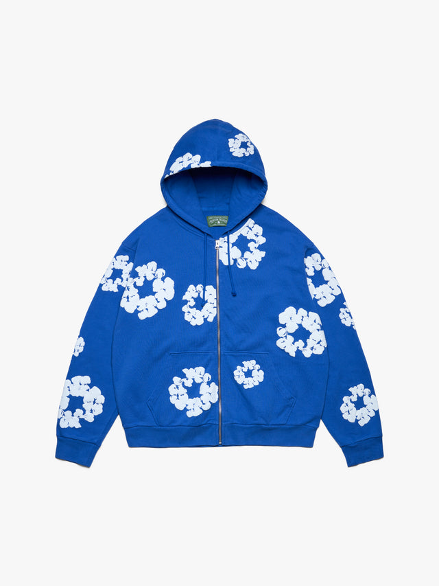 Cotton Wreath Zip Hoodie Blue