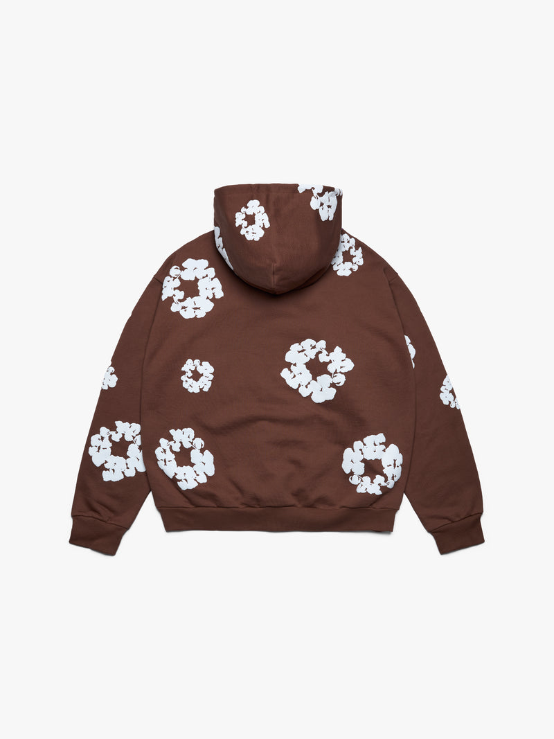 Cotton Wreath Zip Hoodie Brown