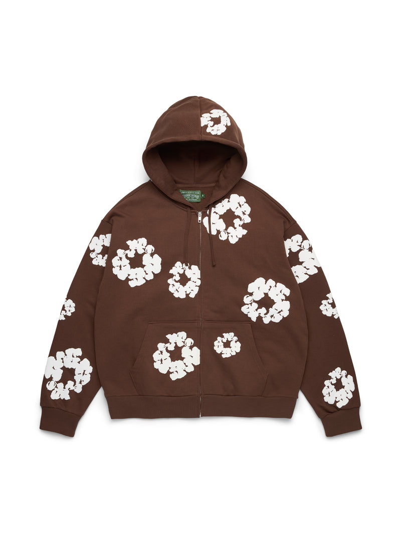 Cotton Wreath Zip Hoodie Dark Brown