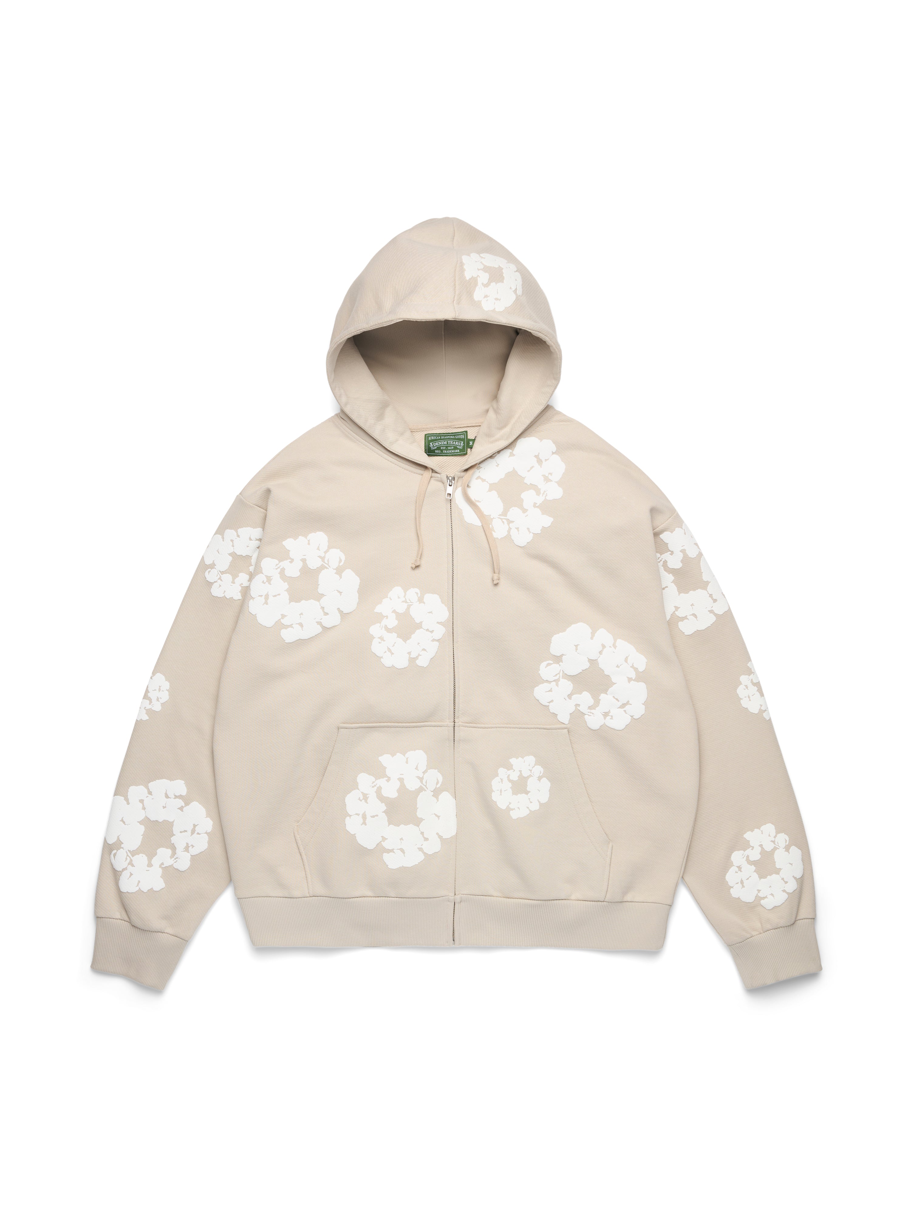 Cotton Wreath Zip Hoodie Cream – DENIM TEARS