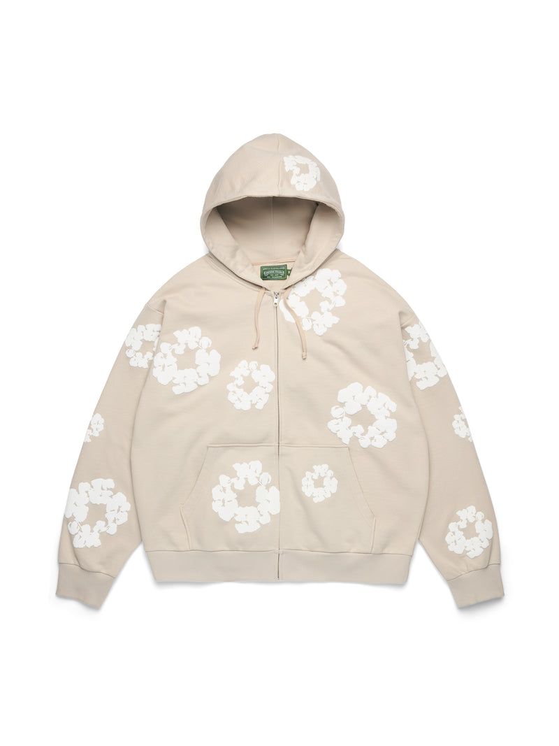 Cotton Wreath Zip Hoodie Cream