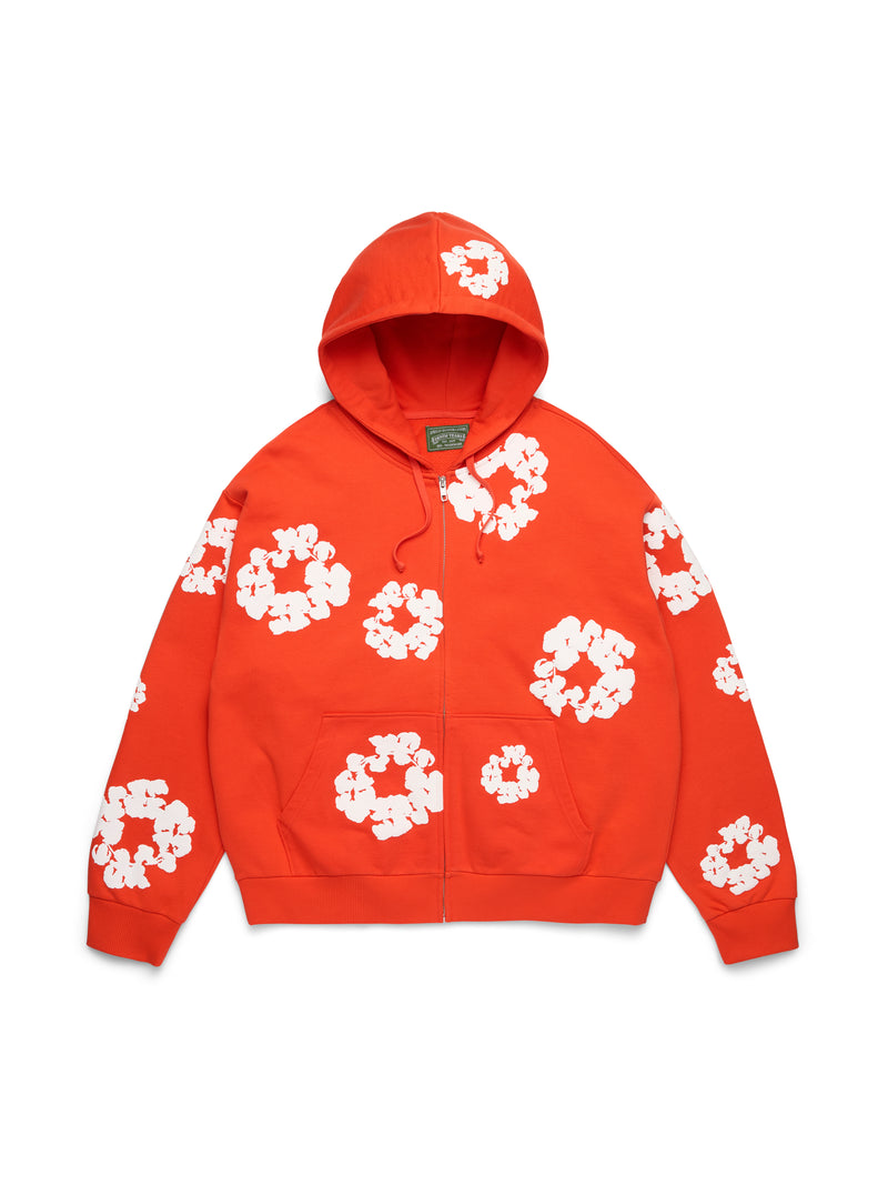 Cotton Wreath Zip Hoodie Dark Orange