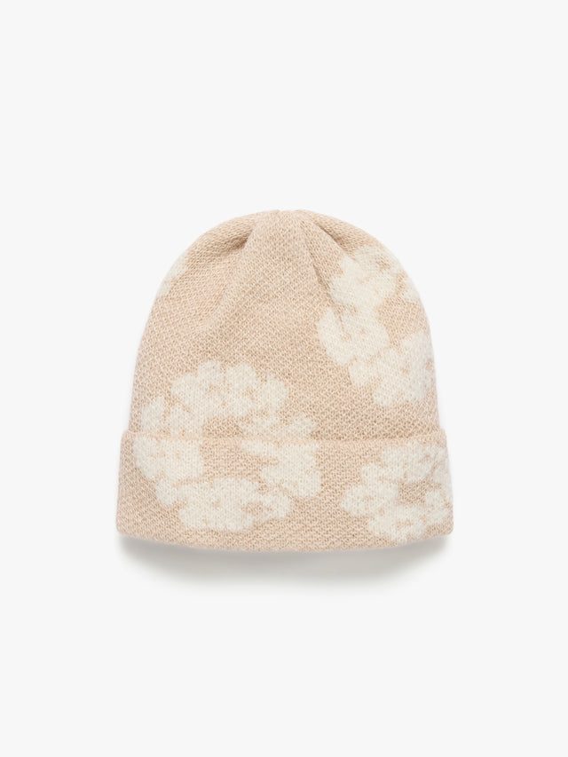 Cotton Wreath Alpaca Wool Knit Beanie Beige