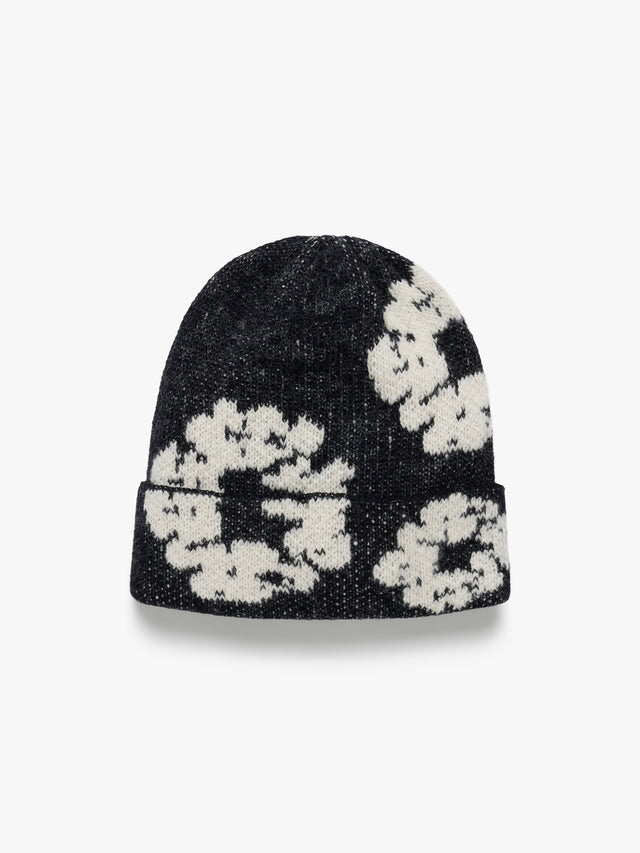 Cotton Wreath Alpaca Wool Knit Beanie Black