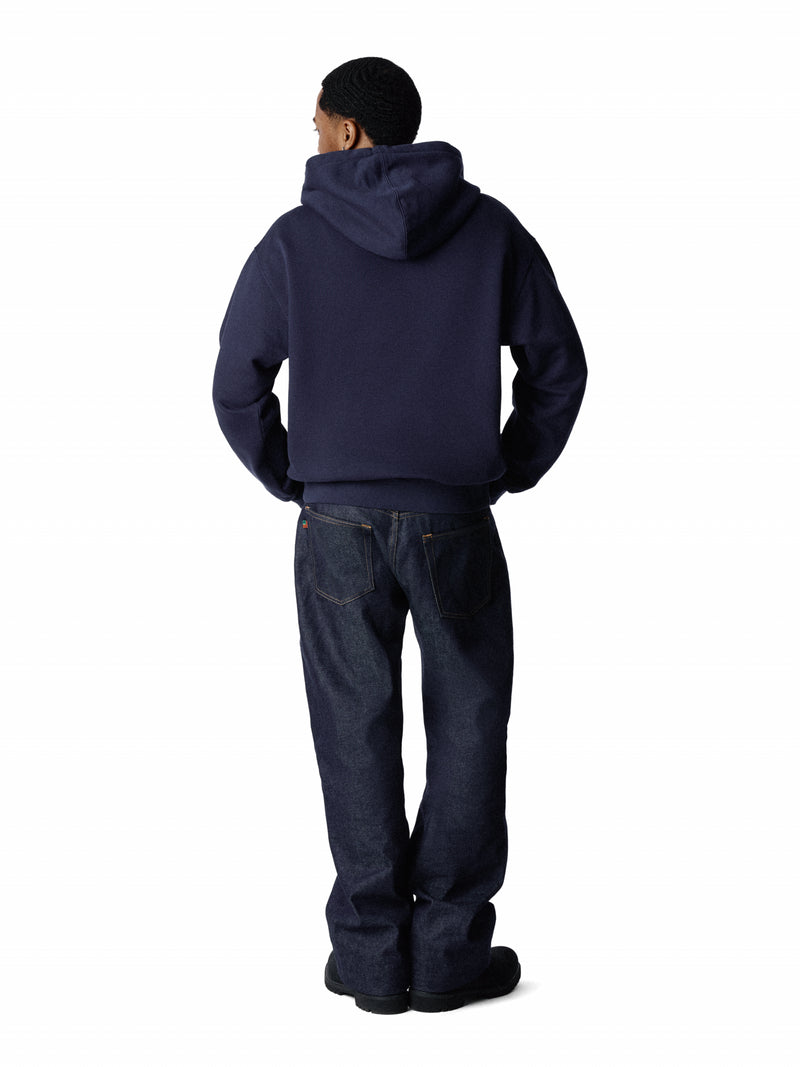 Distressed Tackle Twill Zip Up Hoodie Navy