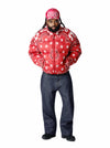 Cotton Wreath Paisley Puffer Jacket Red