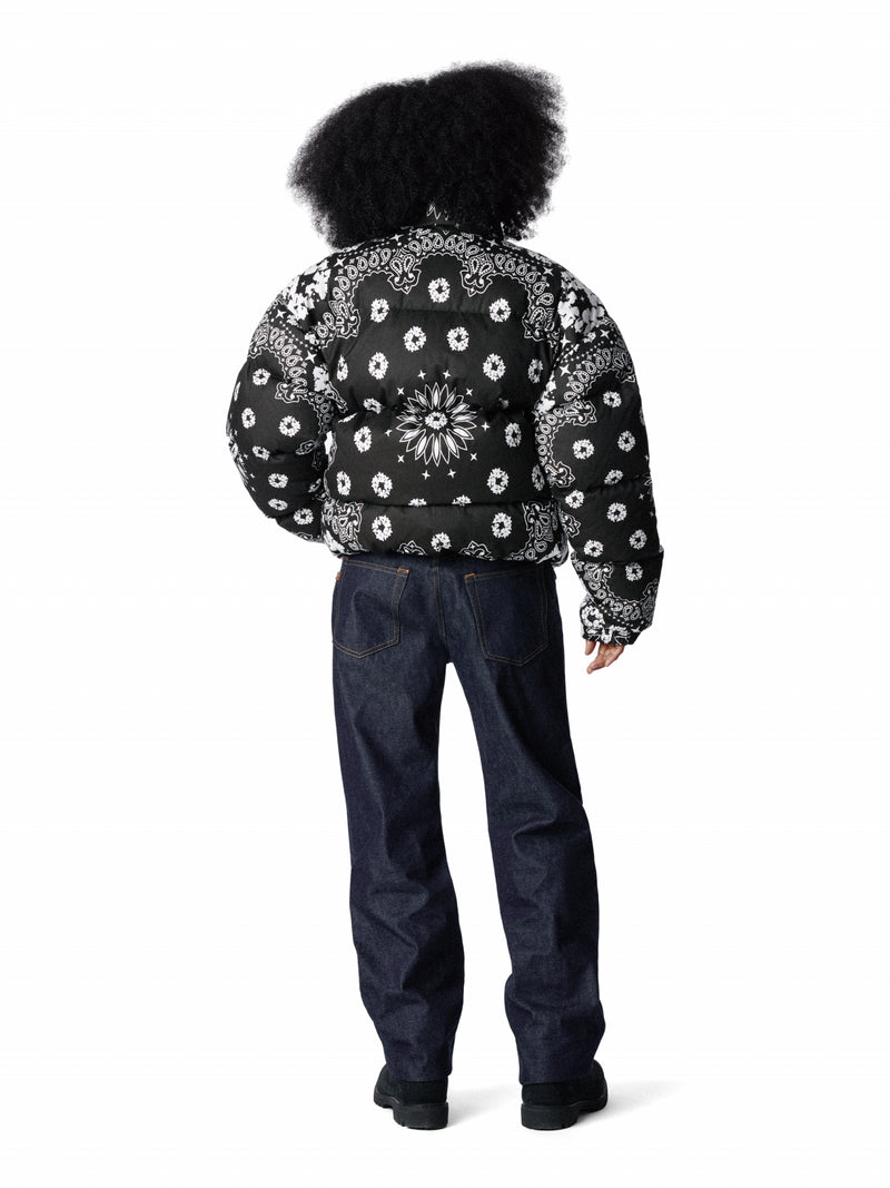 Cotton Wreath Paisley Puffer Jacket Black