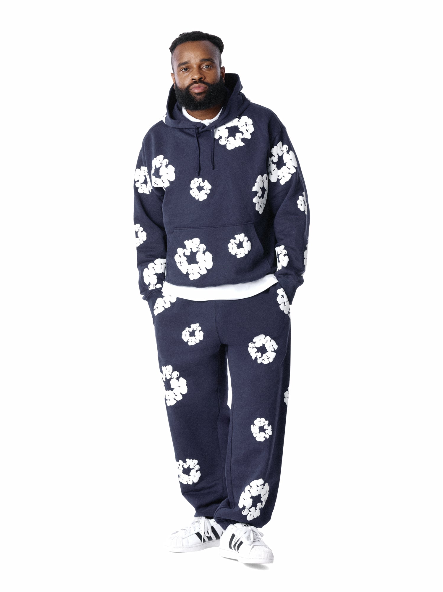 Cotton Wreath Sweatpants Navy – DENIM TEARS