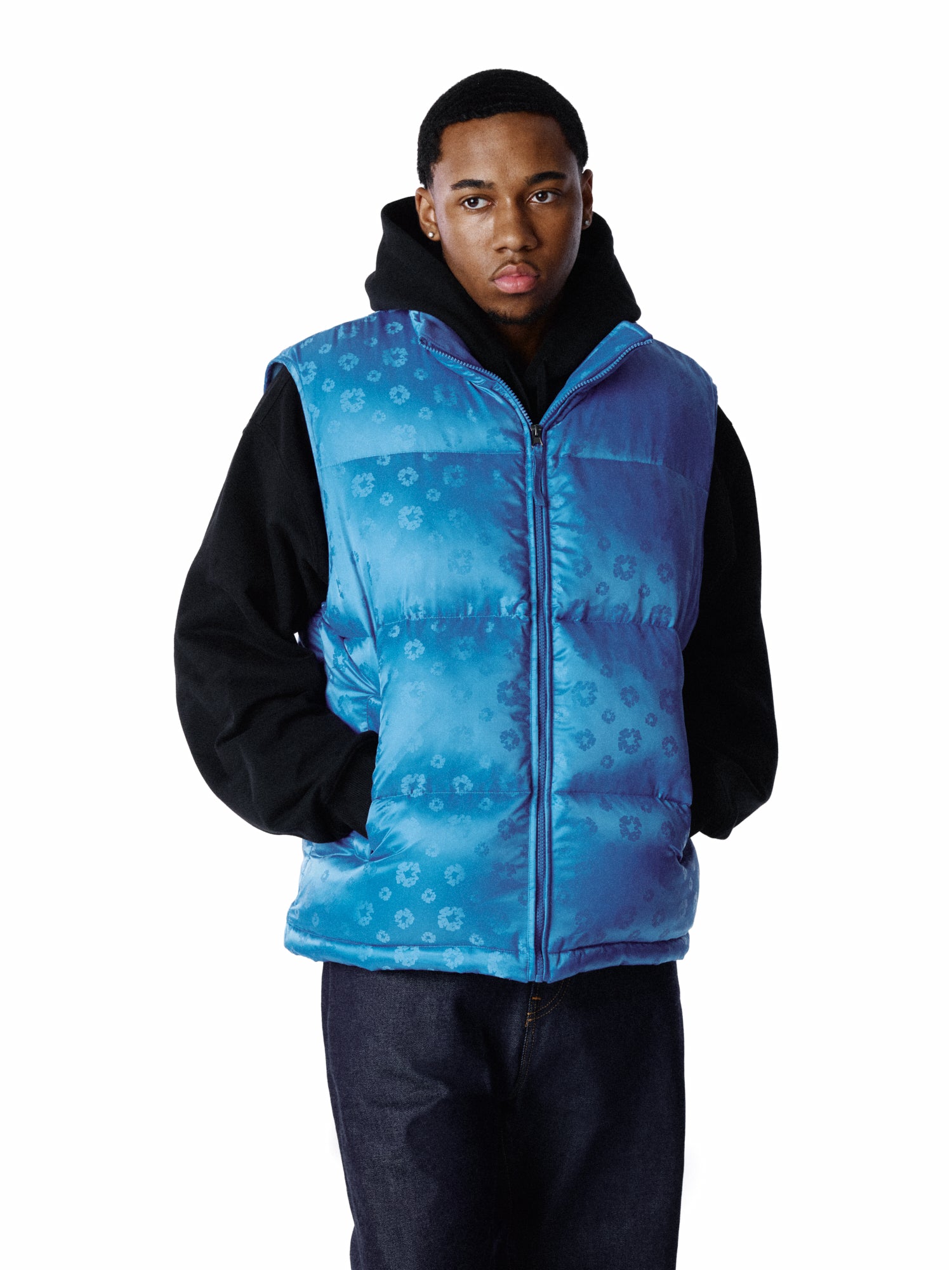 トップス sahara MARTE Jacquard Vest Jacquard Monogram Cotton Wreath Vest Blue – DENIM TEARS