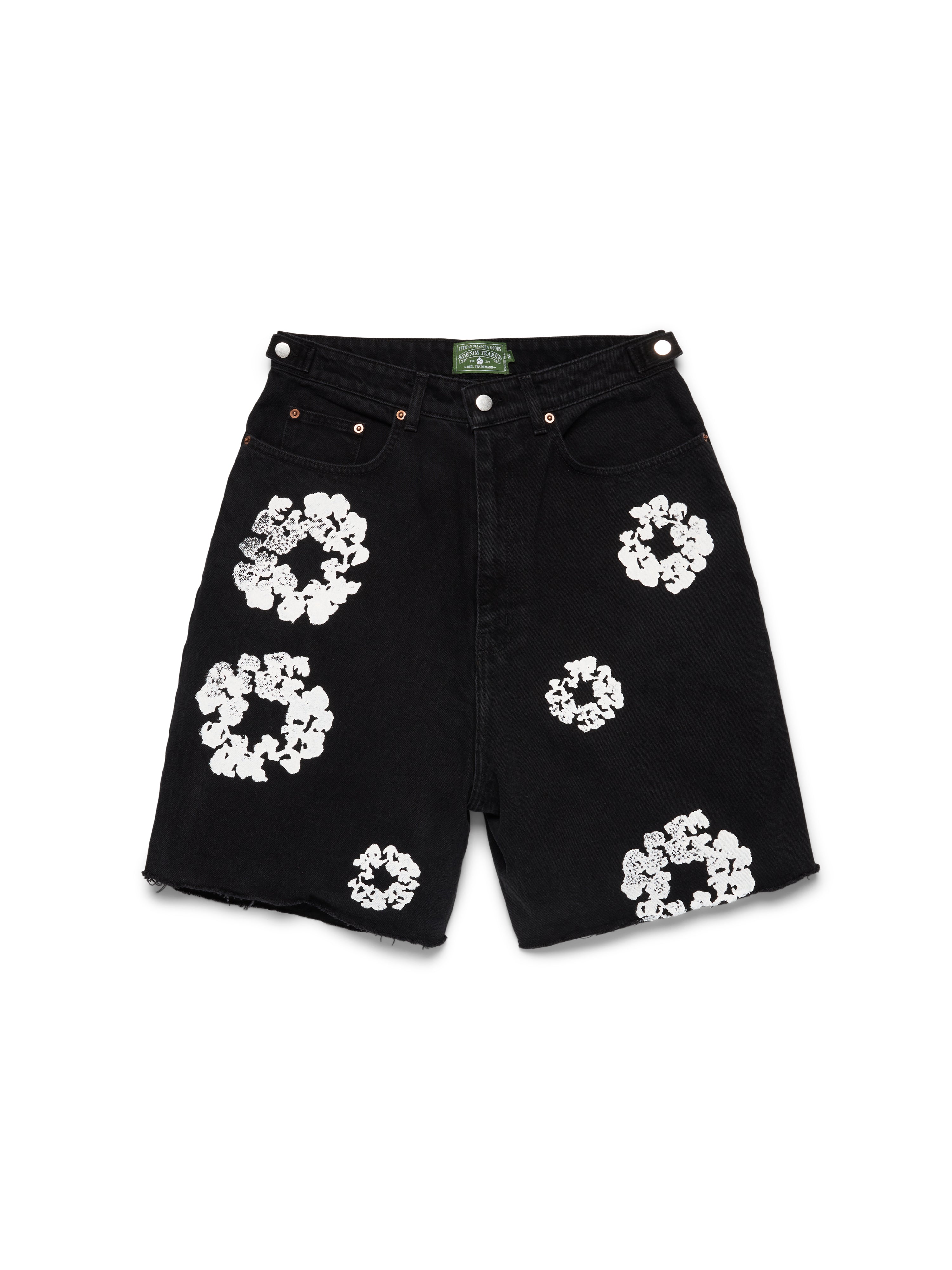 DENIM TEARS フラワープリント ショートパンツ M DENIMWREATHSHORT_BLACK_FRONT.
