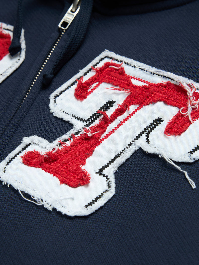 Distressed Tackle Twill Zip Up Hoodie Navy