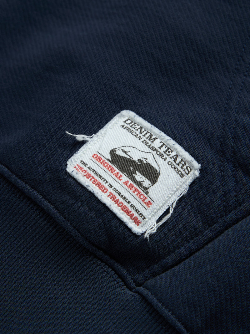 Distressed Tackle Twill Zip Up Hoodie Navy