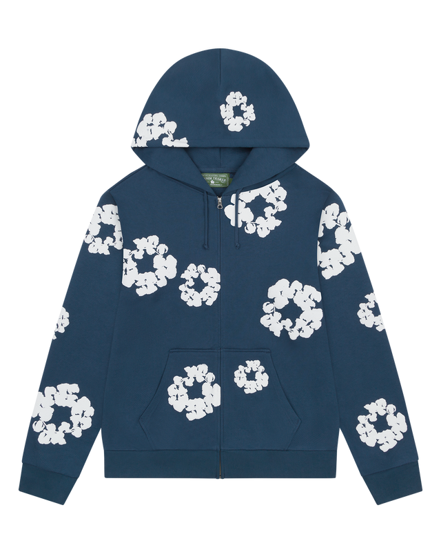 Cotton Wreath Zip Hoodie Navy