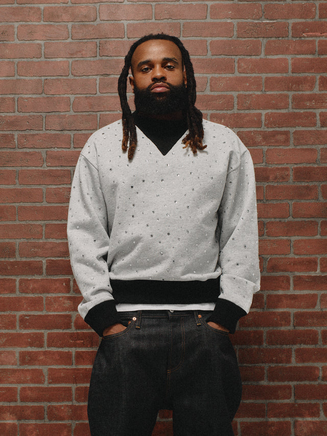 Crystal Crewneck Knit Sweater Black