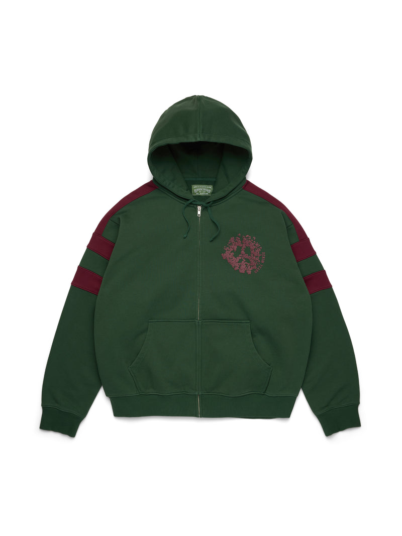 Denim U Paneled Zip Hoodie Green