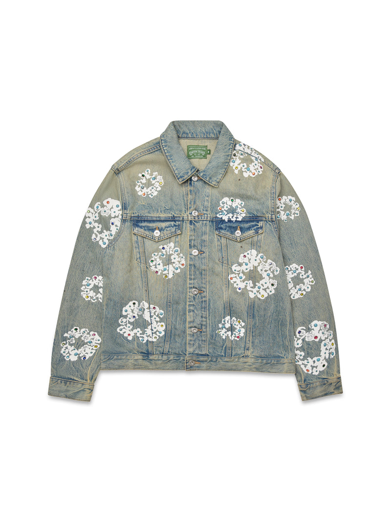 Studded Cotton Wreath Denim Jacket Dirty Wash