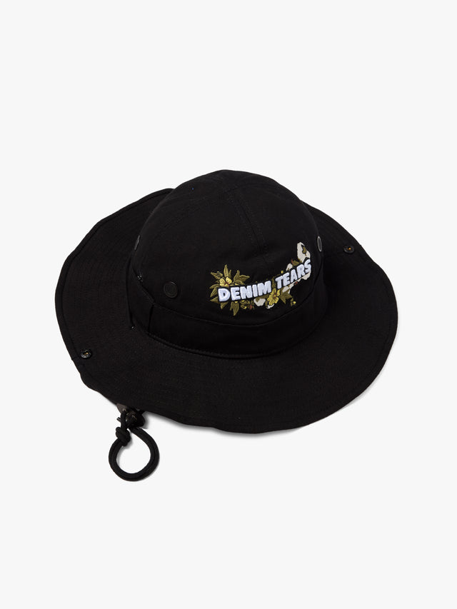 Cotton Floral Logo Bucket Hat Black