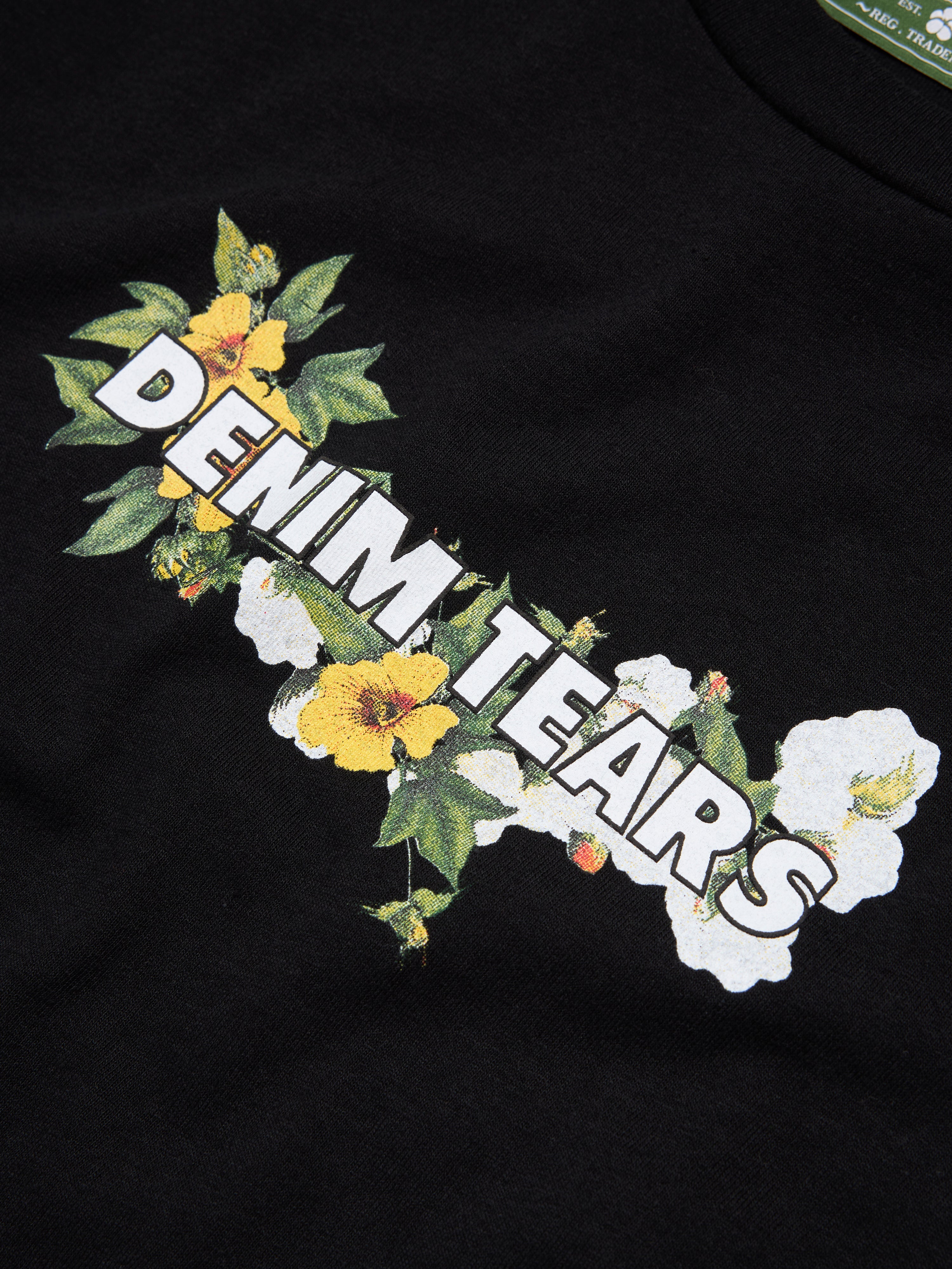Cotton Floral Logo Tee Black – DENIM TEARS