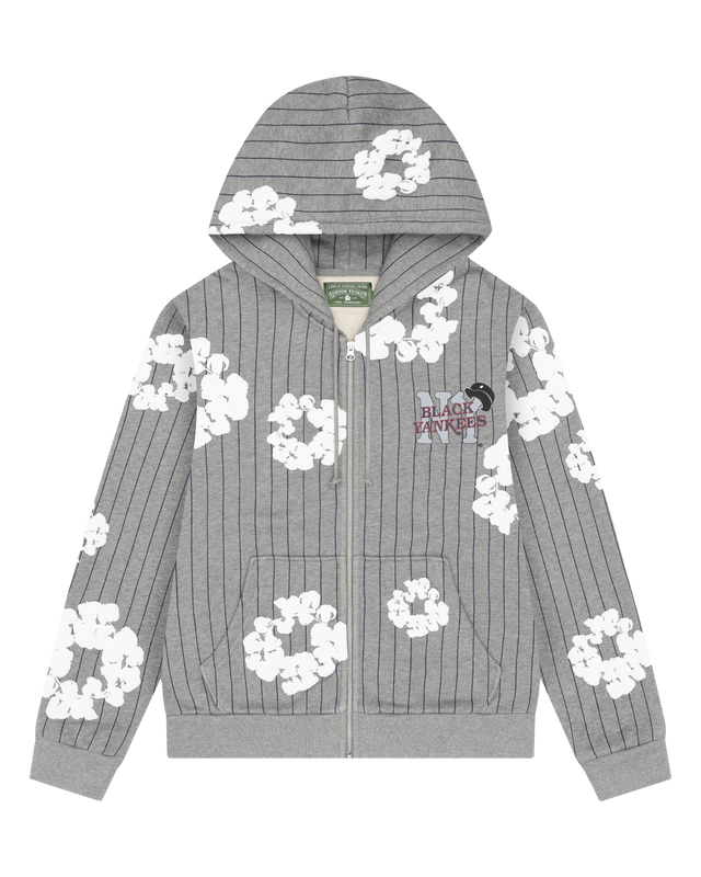 Pinstripe Wreath Zip Hoodie Grey