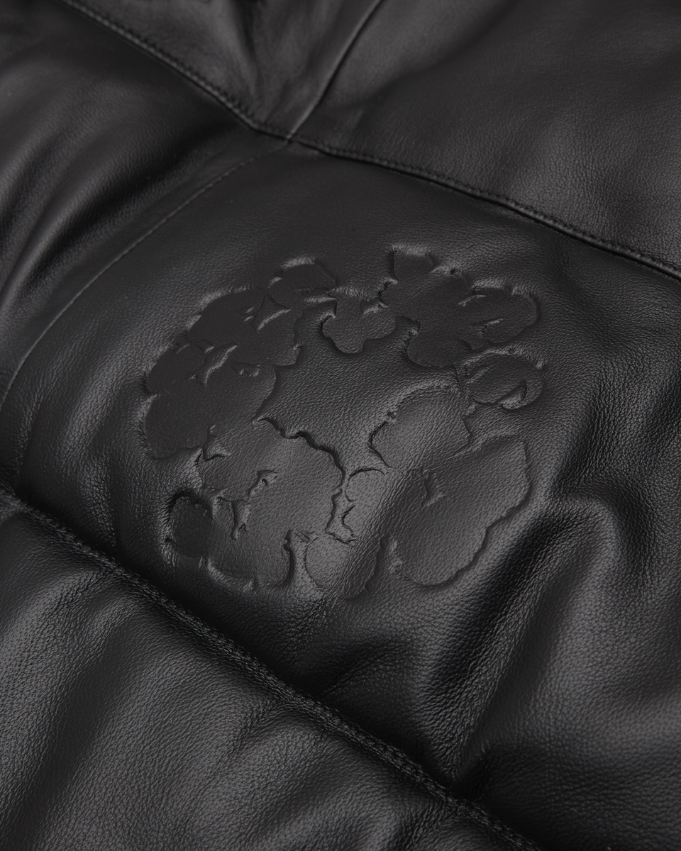 Embossed Leather Wreath Puffer Black – DENIM TEARS