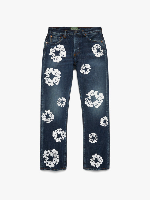 Straight Cotton Wreath Denim Pant Dark Wash