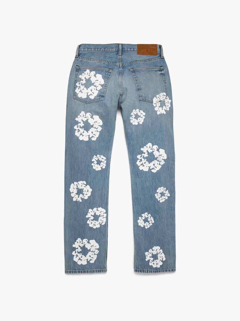 Straight Cotton Wreath Denim Pant Light Wash