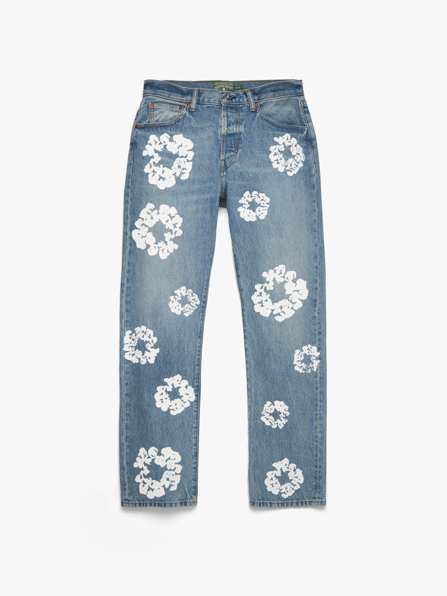 Straight Cotton Wreath Denim Pant Light Wash