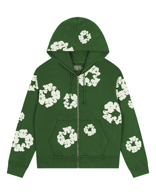 Cotton Wreath Zip Hoodie Green