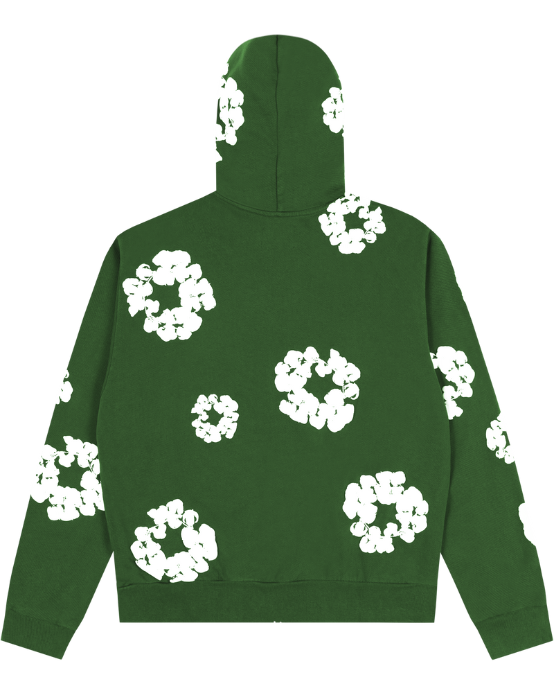 Cotton Wreath Zip Hoodie Green