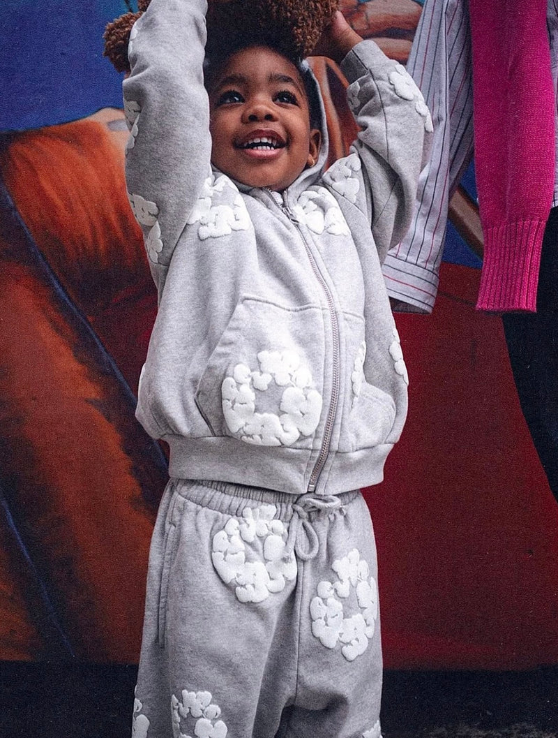 Kids Cotton Wreath Zip Hoodie Grey