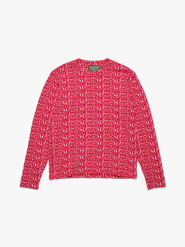 Larmes de Denim Jacquard Long Sleeve Tee Red
