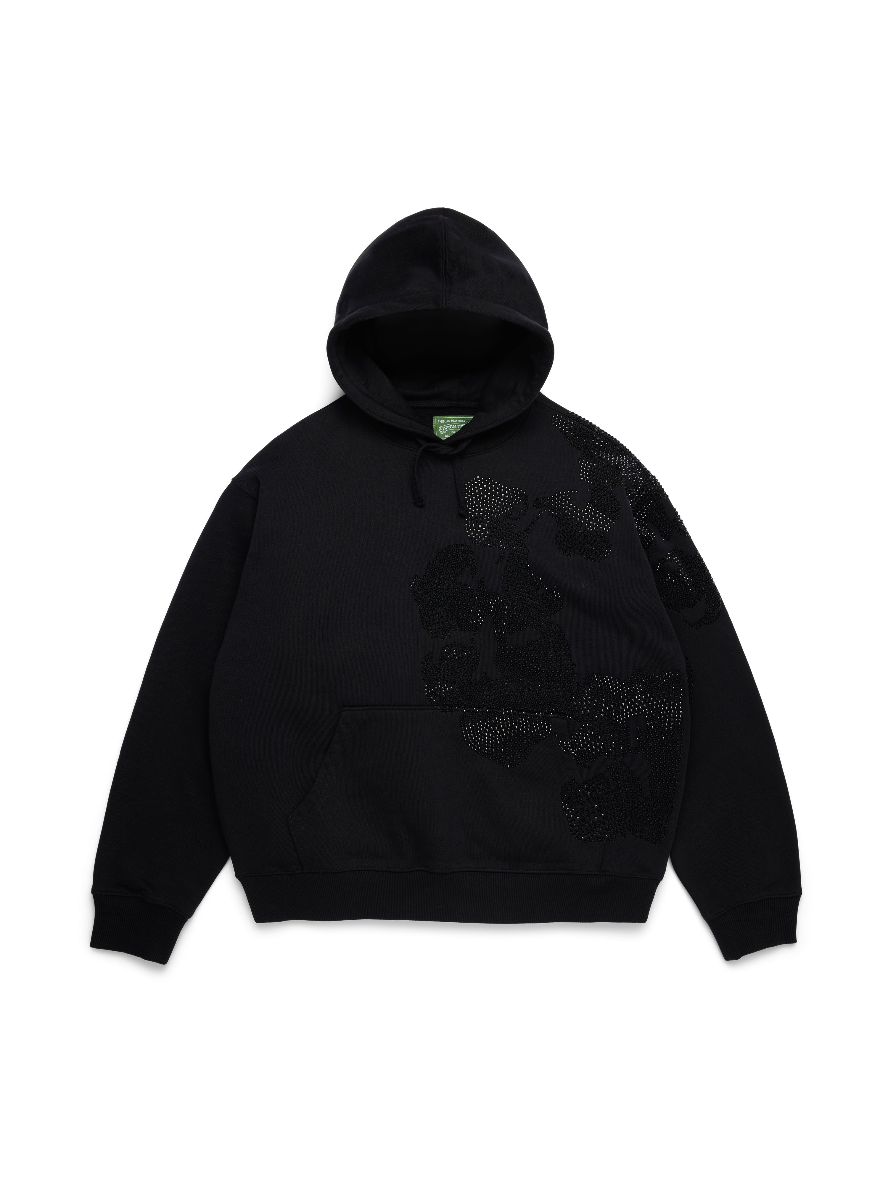 Biggie Rhinestone Cotton Wreath Pull Over Hoodie Black – DENIM TEARS