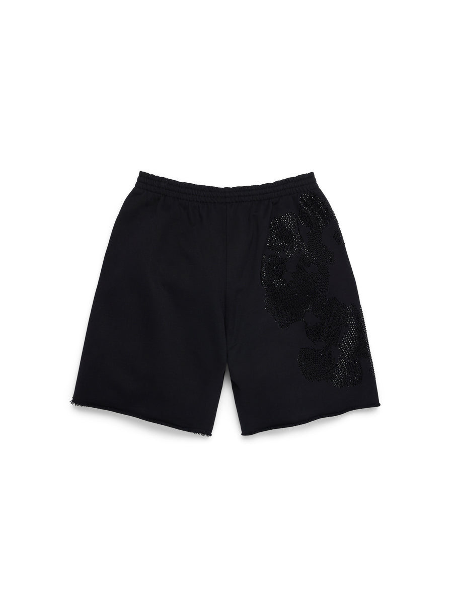 Biggie Rhinestone Cotton Wreath Sweatshort Black – DENIM TEARS