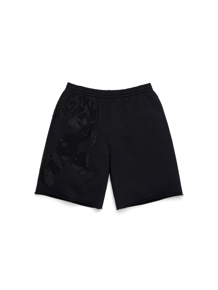 Biggie Rhinestone Cotton Wreath Sweatshort Black – DENIM TEARS